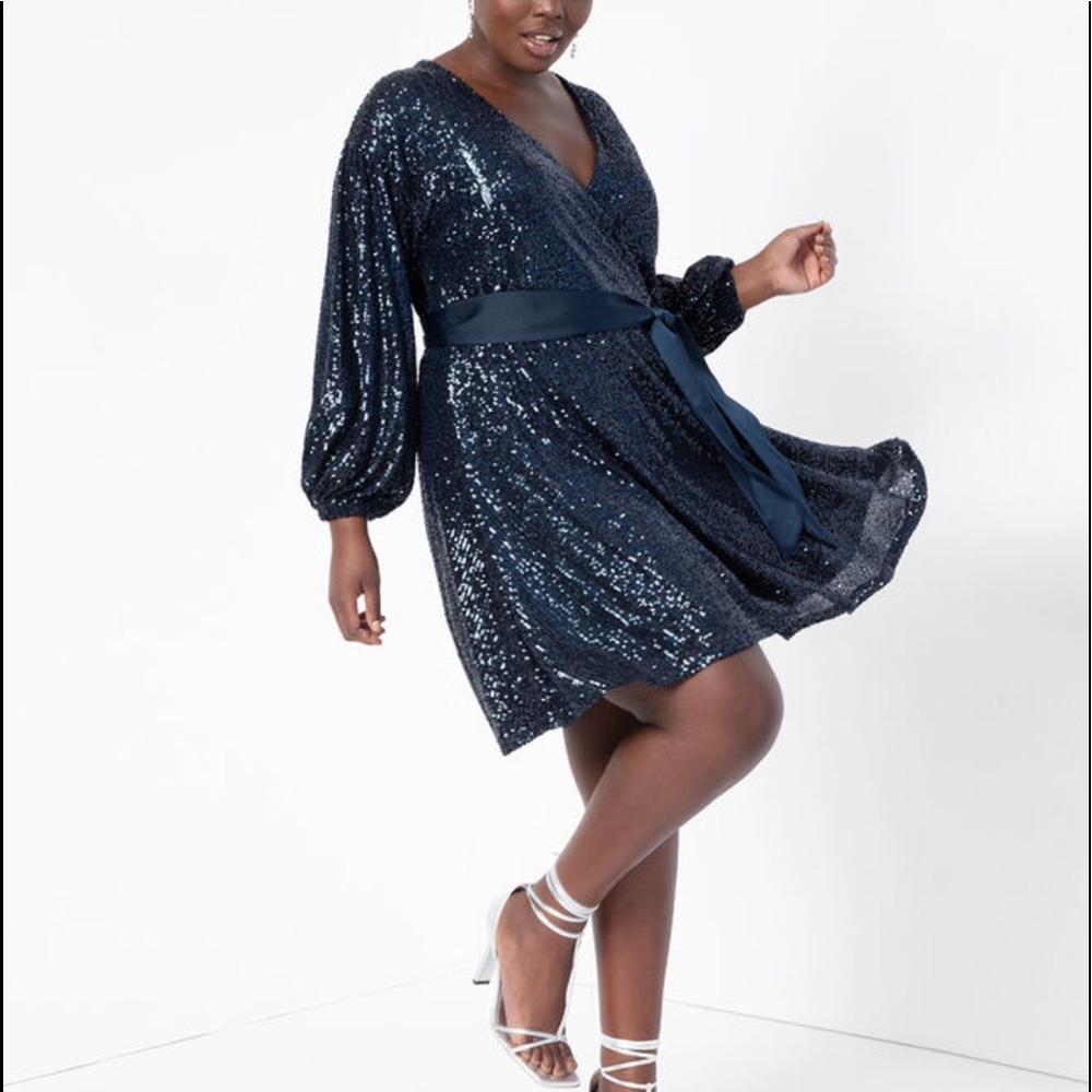 Eloquii Belted Black Sequin Dress
